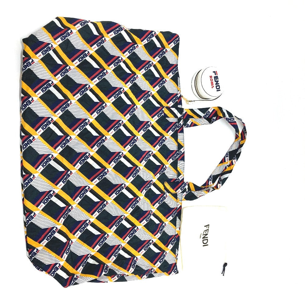 FENDI Tote Bag Leather / nylon White / Navy FIRA FIRA Eco bag Shoulder Bag Women Used Authentic