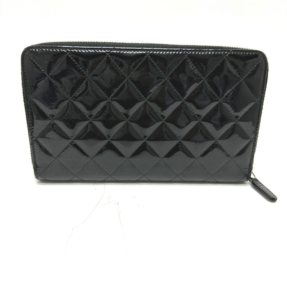 CHANEL Long Wallet Purse Patent calf leather black Matrasse Women Used Authentic