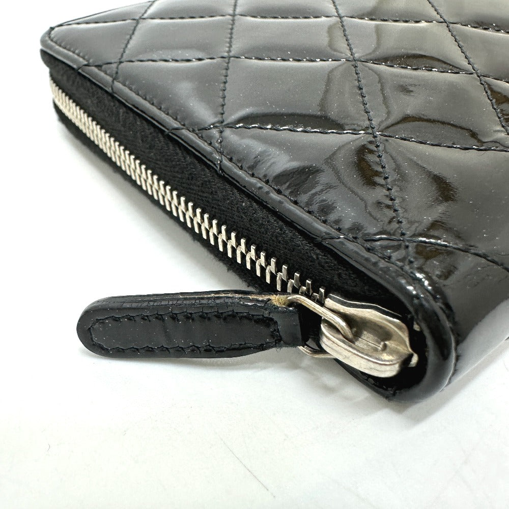 CHANEL Long Wallet Purse Patent calf leather black Matrasse Women Used Authentic