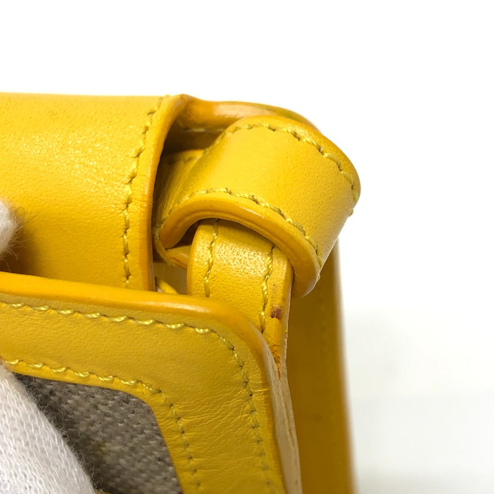 CELINE Shoulder Bag Leather / canvas Yellow / beige flour Women Used Authentic