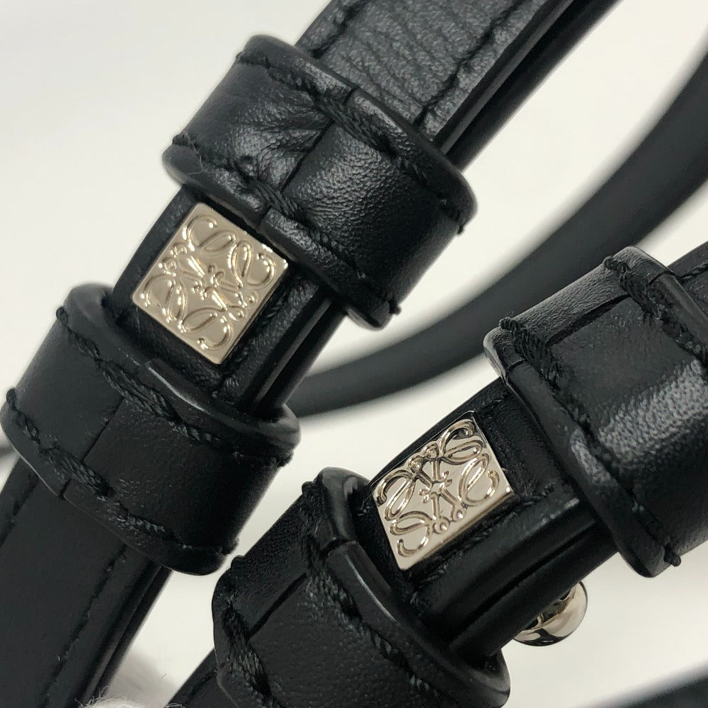 LOEWE Shoulder Bag leather black logo gusset flat Women Used Authentic