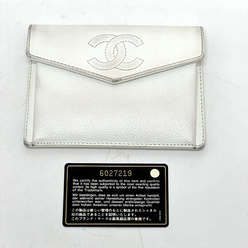 CHANEL Folded wallet Caviar skin white COCO Mark Women Used Authentic