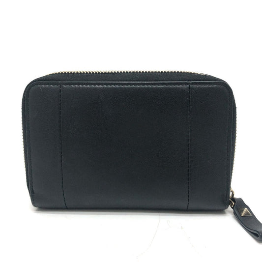VALENTINO Folded wallet leather black V logo mens Used Authentic