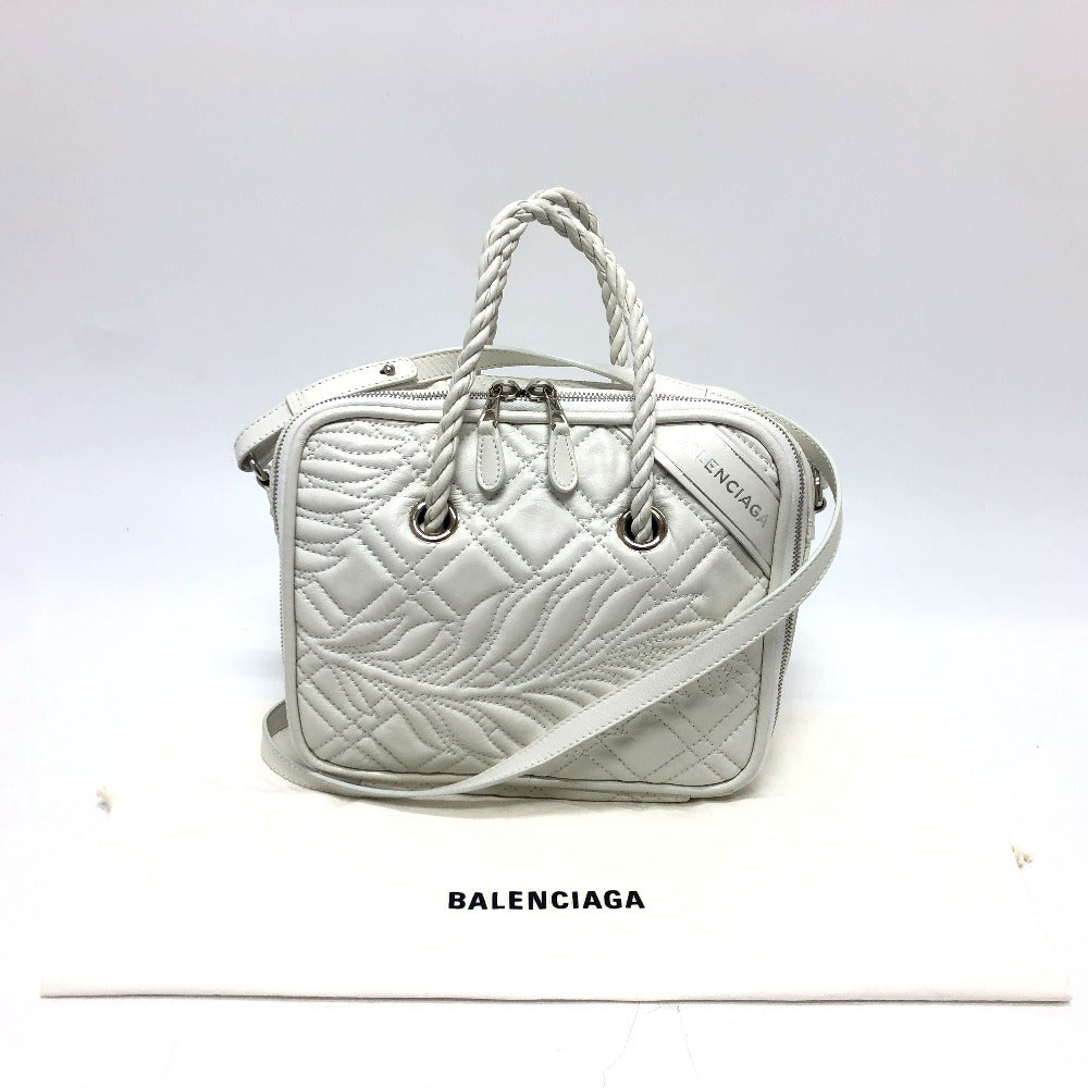 BALENCIAGA Handbag 466541 leather white quilting Blanket Square S Women Used Authentic