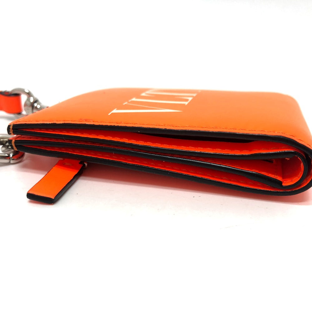 Valentino Folded wallet leather Orange VLTN logo Women Used Authentic