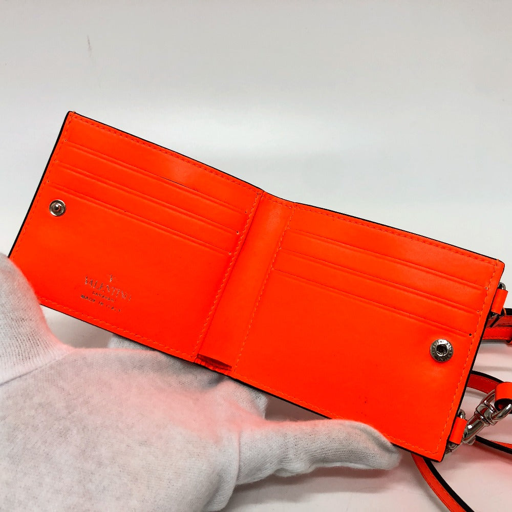 Valentino Folded wallet leather Orange VLTN logo Women Used Authentic