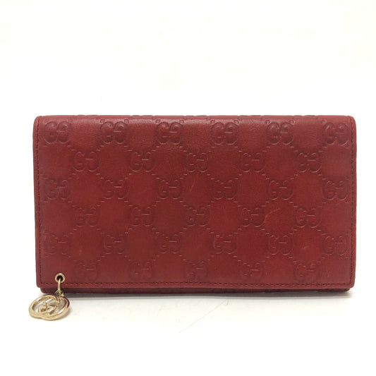 GUCCI Long Wallet Purse 212109 Sima leather Red GG Shima Line Women Used Authentic