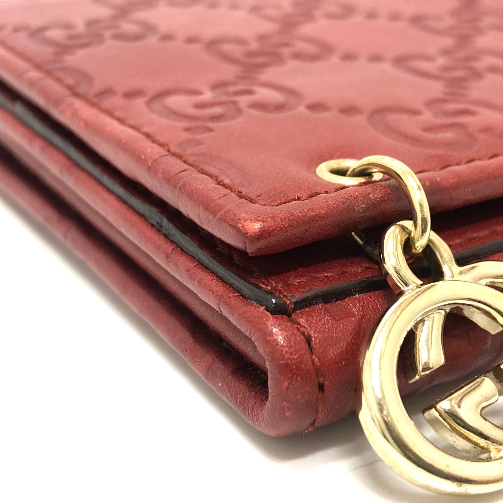 GUCCI Long Wallet Purse 212109 Sima leather Red GG Shima Line Women Used Authentic