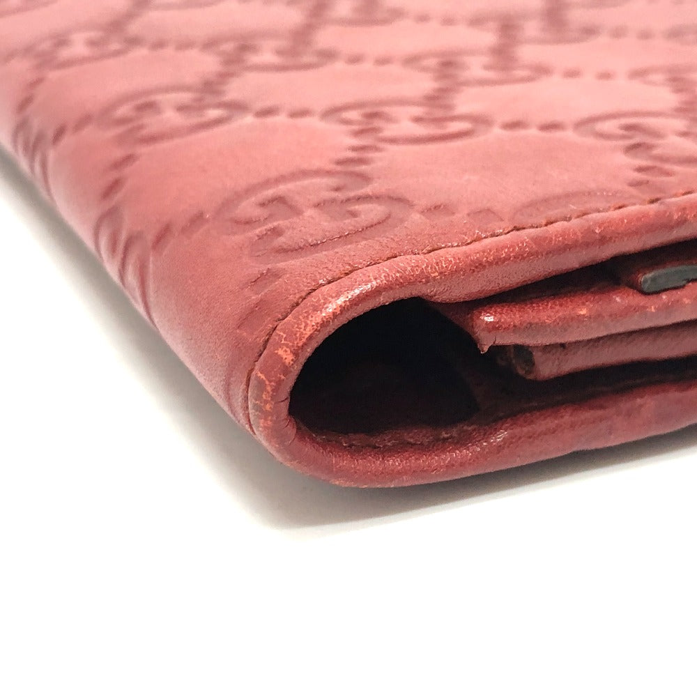 GUCCI Long Wallet Purse 212109 Sima leather Red GG Shima Line Women Used Authentic