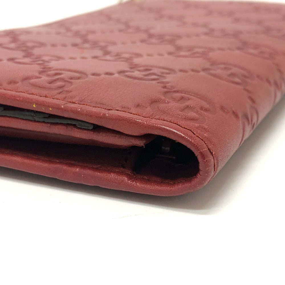 GUCCI Long Wallet Purse 212109 Sima leather Red GG Shima Line Women Used Authentic