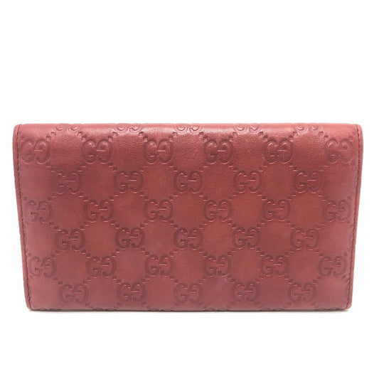 GUCCI Long Wallet Purse 212109 Sima leather Red GG Shima Line Women Used Authentic