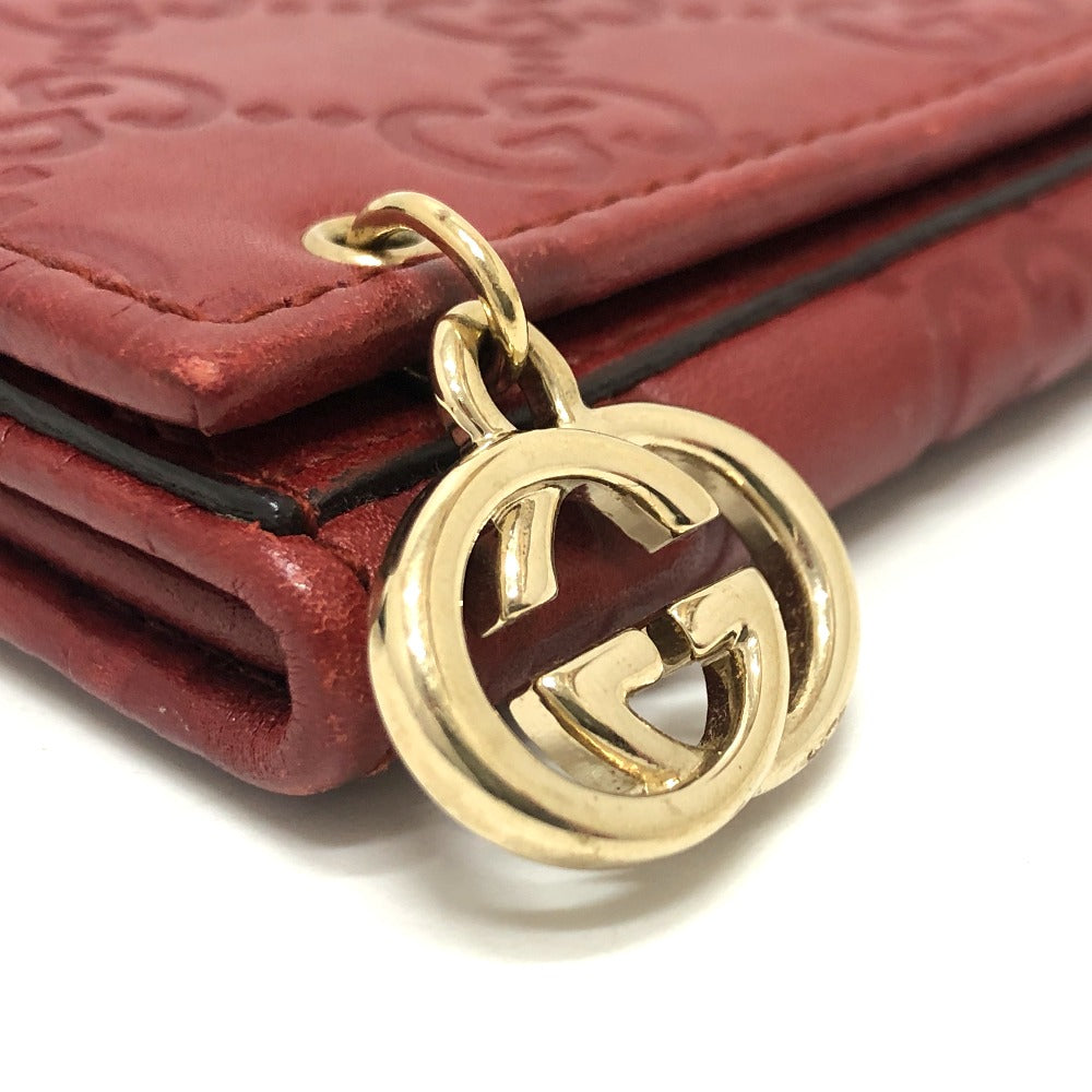 GUCCI Long Wallet Purse 212109 Sima leather Red GG Shima Line Women Used Authentic