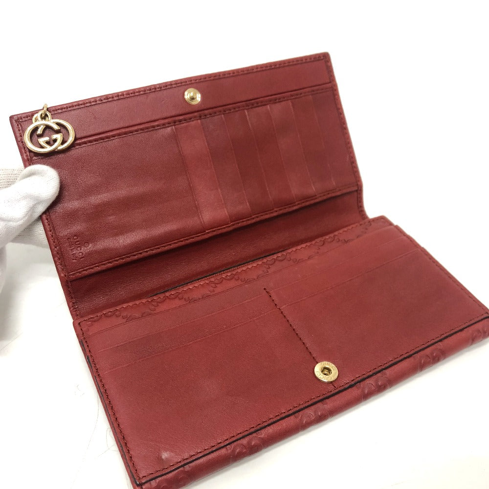 GUCCI Long Wallet Purse 212109 Sima leather Red GG Shima Line Women Used Authentic