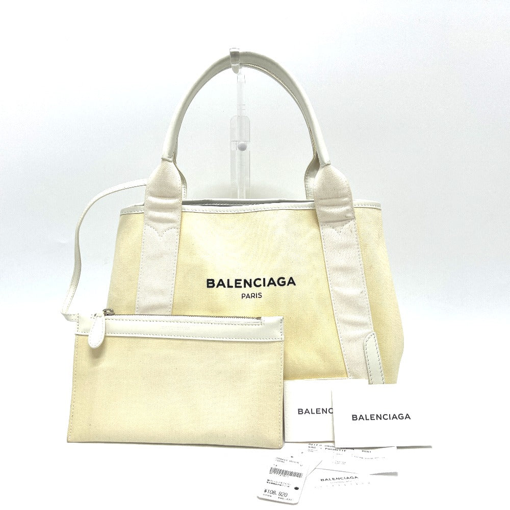 BALENCIAGA Tote Bag 339933 Canvas / leather white Navy kabas S
