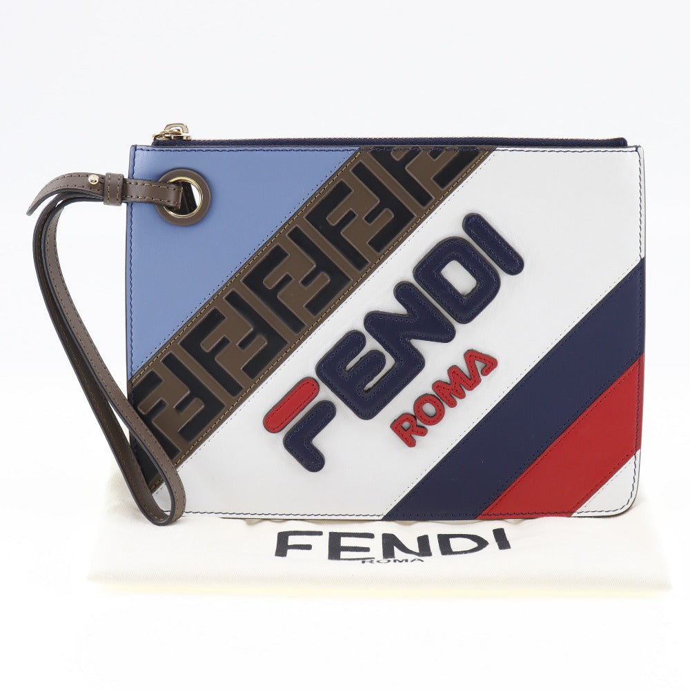 FENDI Clutch bag 8BS020 leather blue FILA collaboration Fendi Mania unisex(Unisex) Used Authentic
