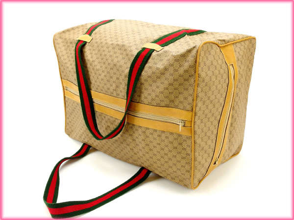 GUCCI Boston Duffel bag leather Beige x green x red vintage