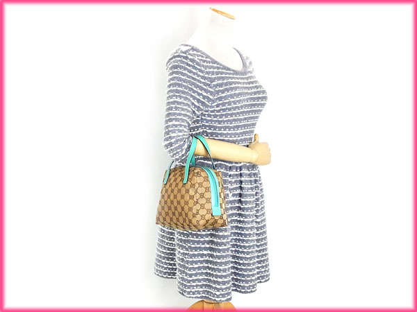 GUCCI Handbag 124542 GG canvas Beige x brown x green