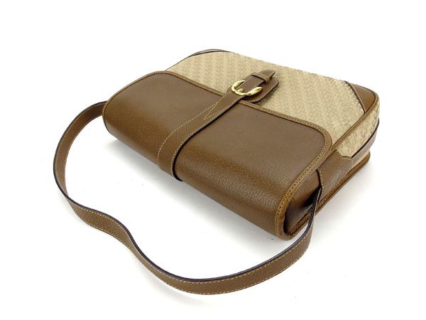 GUCCI Shoulder Bag Beige x brown x gold