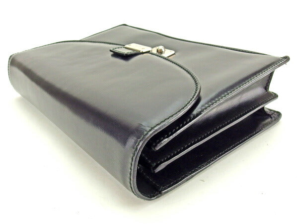 GUCCI business bag leather Black x silver