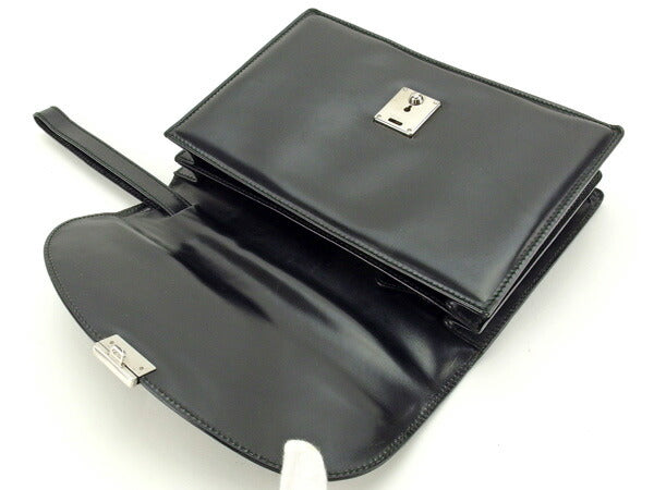 GUCCI business bag leather Black x silver
