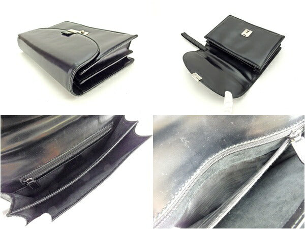 GUCCI business bag leather Black x silver
