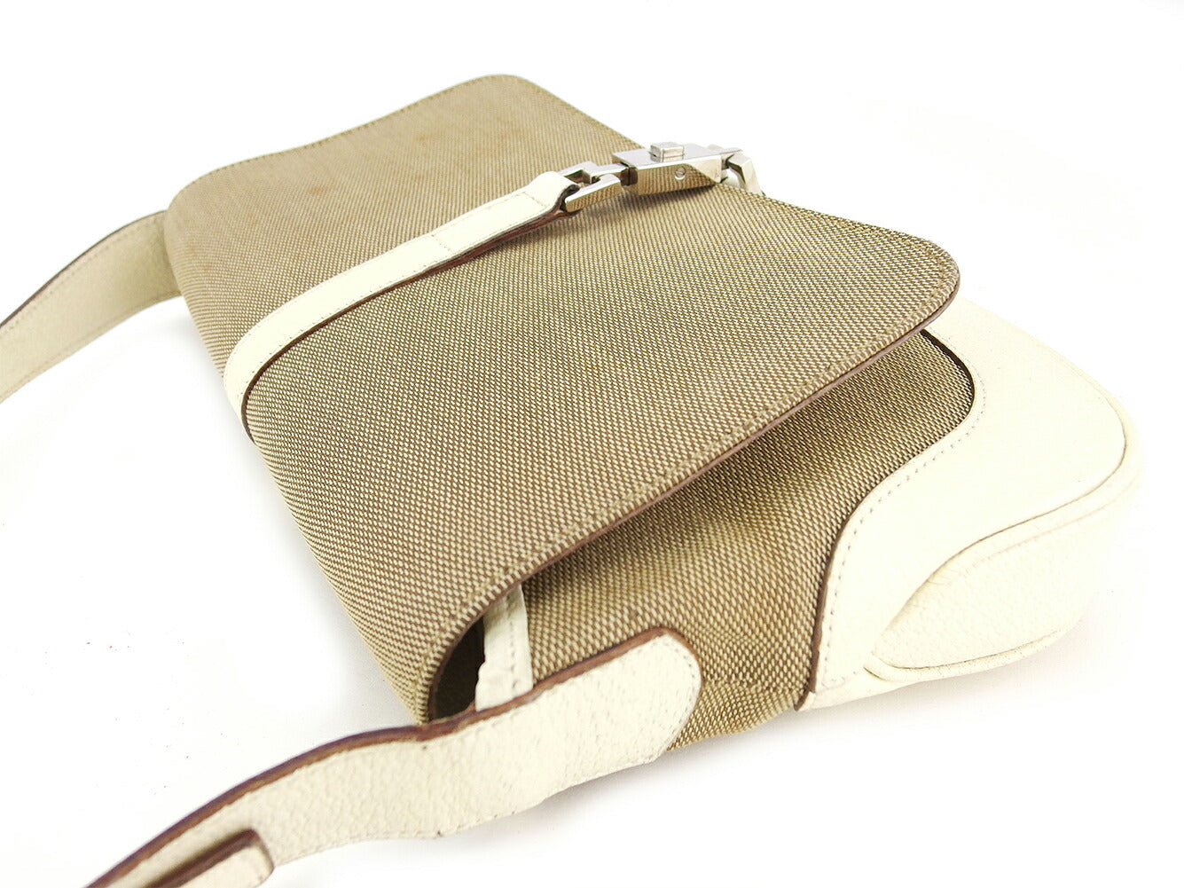 GUCCI Shoulder Bag Beige Brown White Silver