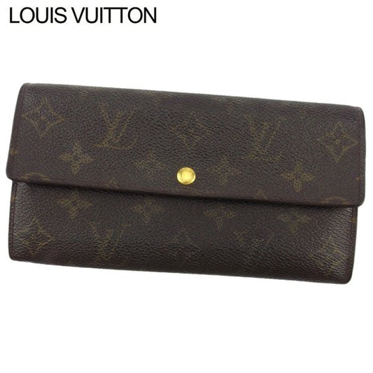 LOUIS VUITTON Long Wallet Purse M61725 Brown beige gold Pochette Porto Monécredi