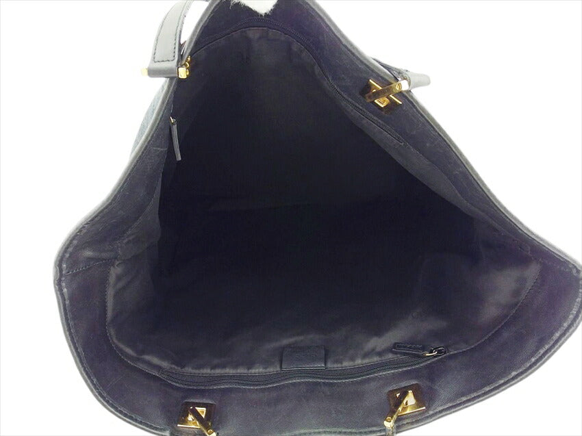 GUCCI Tote Bag Black x Gold GG pattern