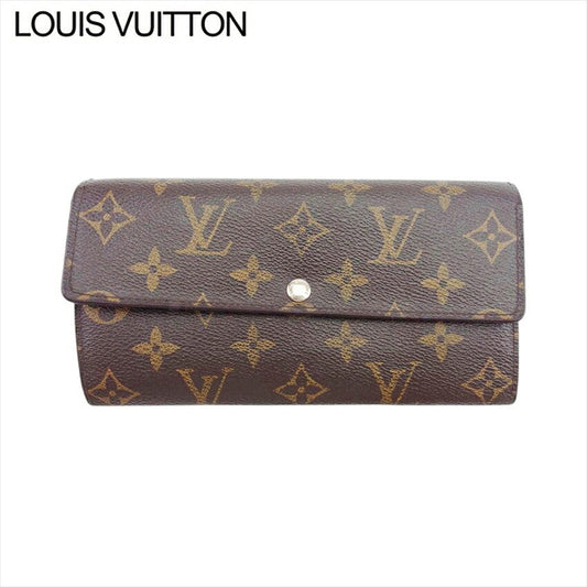 LOUIS VUITTON Long Wallet Purse M61734 Brown beige gold Portefeuille Sarah