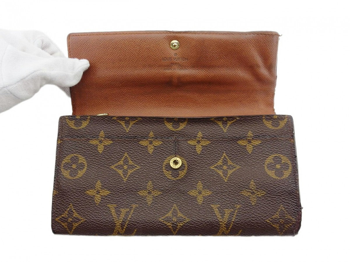 LOUIS VUITTON Long Wallet Purse M61725 Brown beige gold Pochette Porto Monécredi