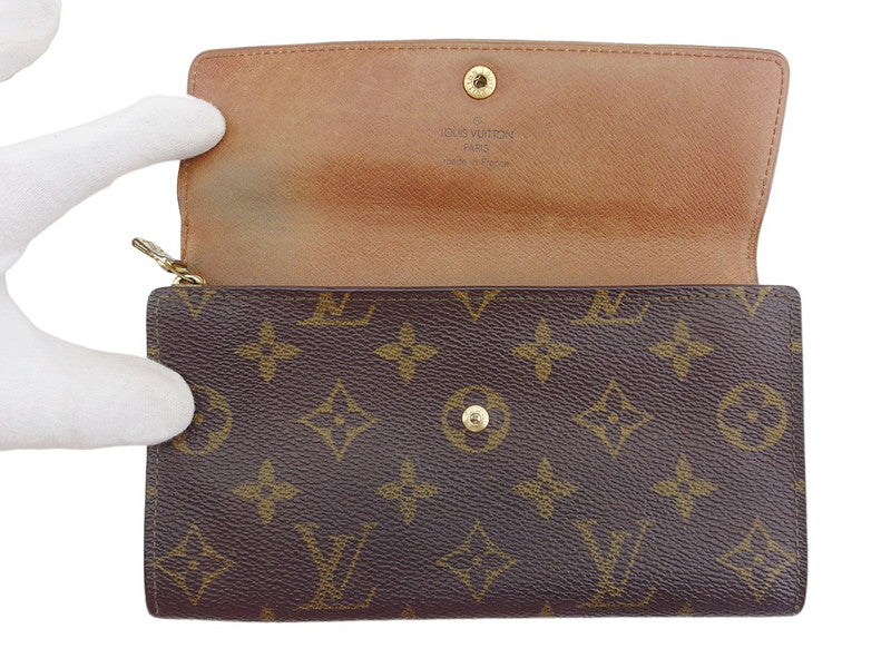 LOUIS VUITTON Long Wallet Purse M61724 Brown beige gold Pochette Porto Monécredi