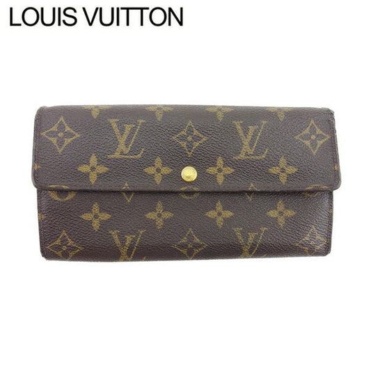 LOUIS VUITTON Long Wallet Purse Brown beige gold Portomoné Credit