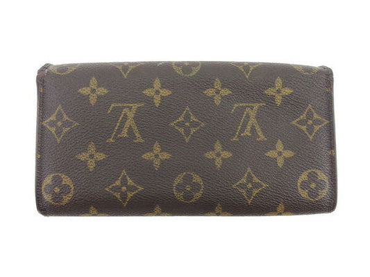 LOUIS VUITTON Long Wallet Purse Brown beige gold Portomoné Credit