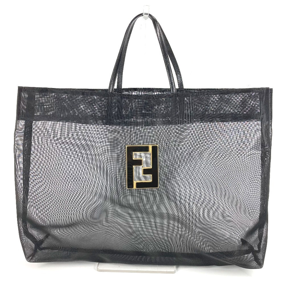 FENDI Handbag Leather / nylon black Mesh FF logo