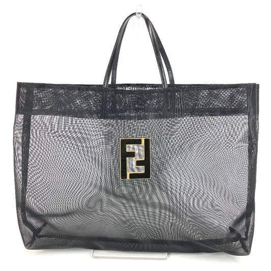 FENDI Handbag Leather / nylon black Mesh FF logo