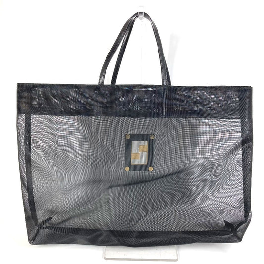 FENDI Handbag Leather / nylon black Mesh FF logo