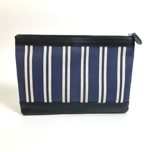 BALENCIAGA Clutch bag 420407 Canvas / leather Navy x black Stripe logo Navy clip M unisex(Unisex) Used Authentic
