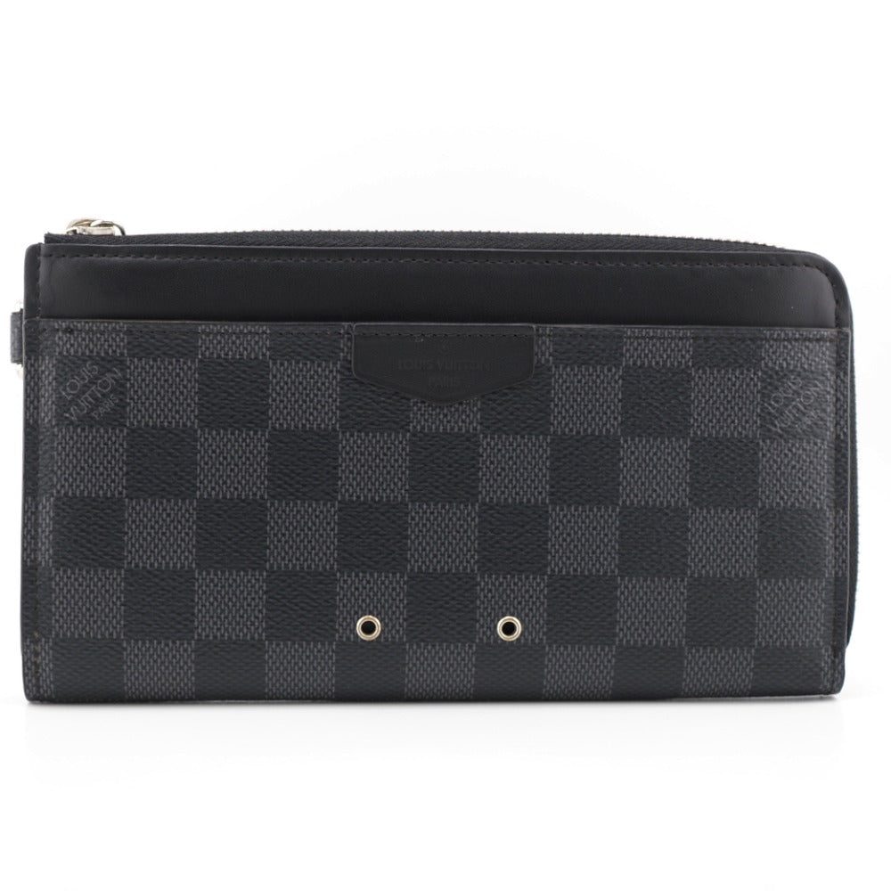 LOUIS VUITTON Long Wallet Purse N60379 leather black Damier Zippy Dragonne