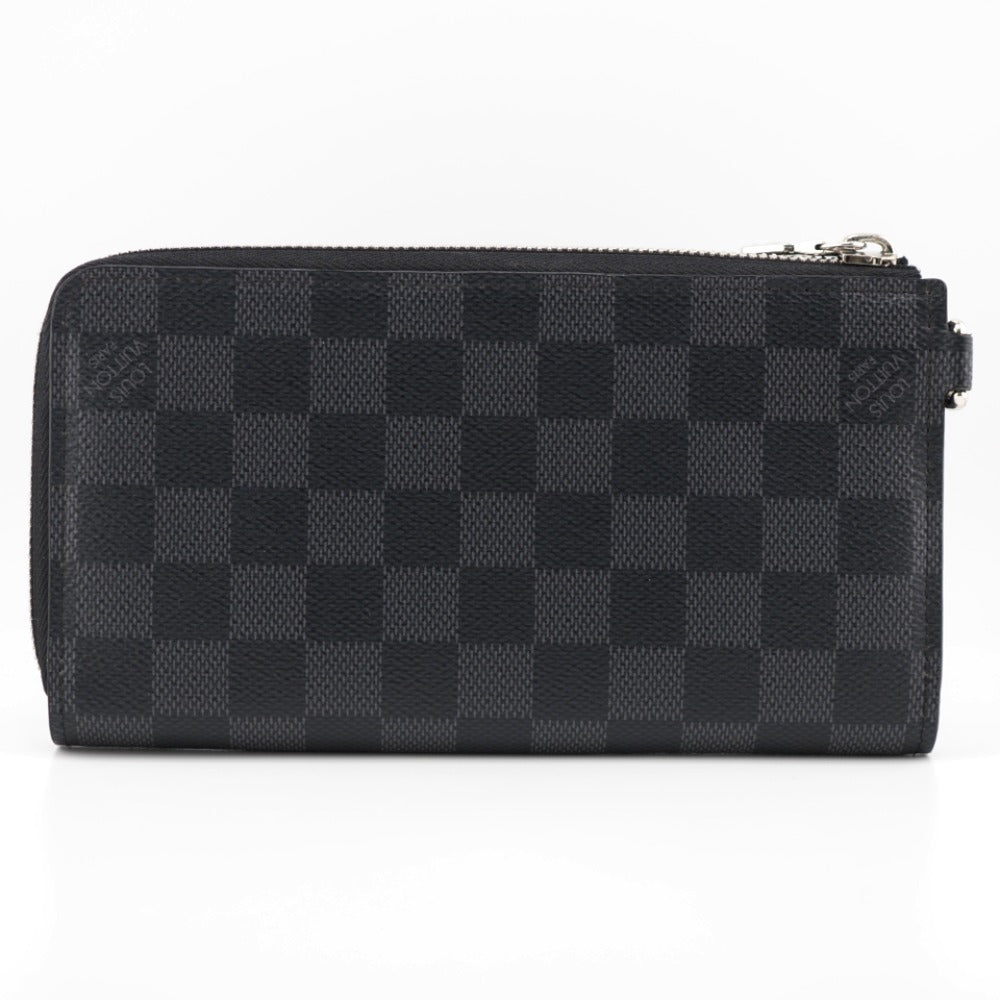 LOUIS VUITTON Long Wallet Purse N60379 leather black Damier Zippy Dragonne