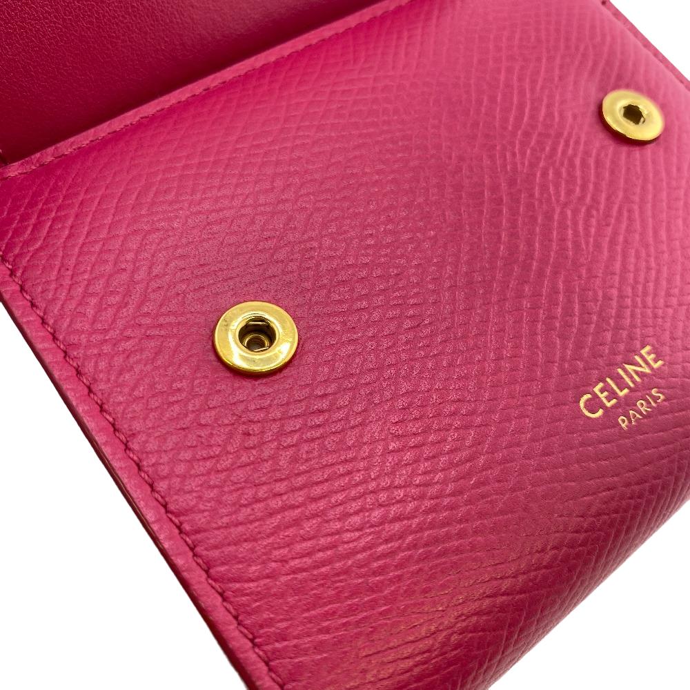 CELINE Tri-fold wallet leather pink Compact wallet Women Used Authentic