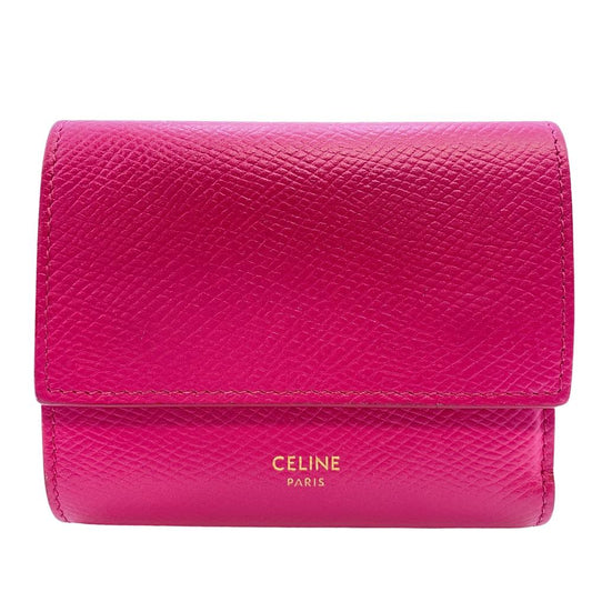 CELINE Tri-fold wallet leather pink Compact wallet Women Used Authentic