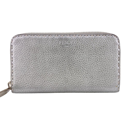 FENDI Long Wallet Purse 8M0374 leather Silver Zip Around Celeria Women(Unisex) Used Authentic