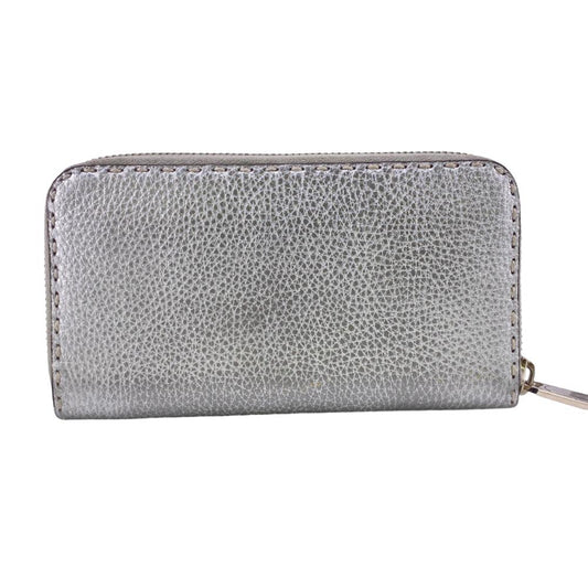 FENDI Long Wallet Purse 8M0374 leather Silver Zip Around Celeria Women(Unisex) Used Authentic
