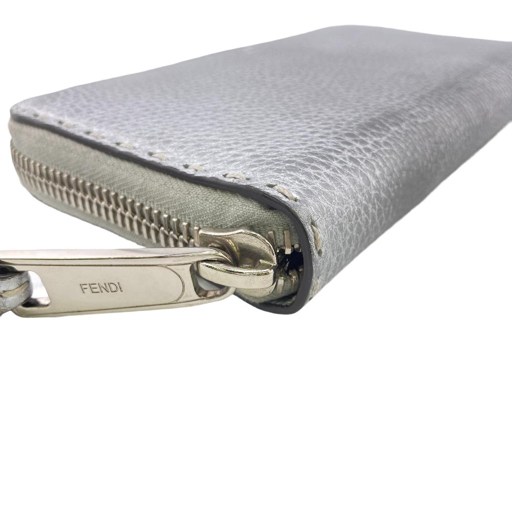FENDI Long Wallet Purse 8M0374 leather Silver Zip Around Celeria Women(Unisex) Used Authentic