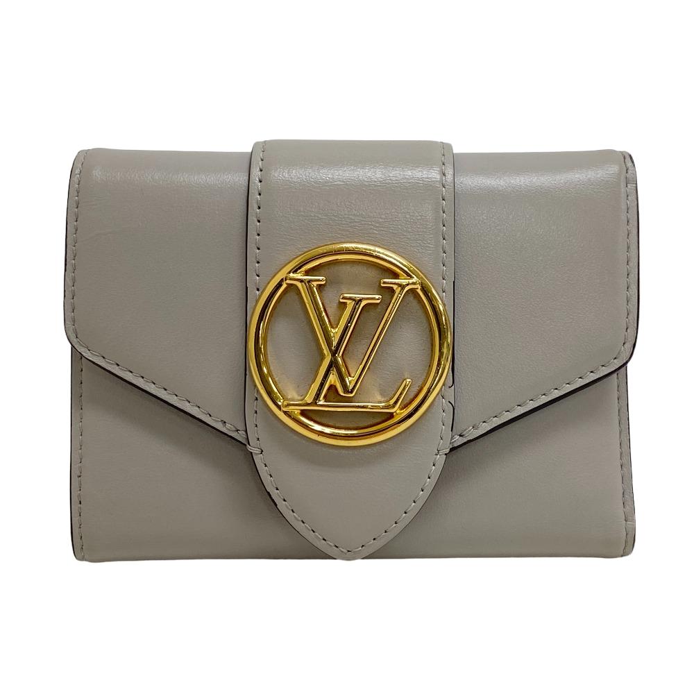 LOUIS VUITTON Tri-fold wallet M80475 leather gray Portefeuille Ponneuf Women Used Authentic