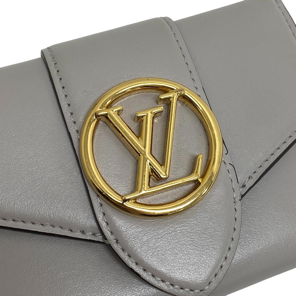 LOUIS VUITTON Tri-fold wallet M80475 leather gray Portefeuille Ponneuf Women Used Authentic