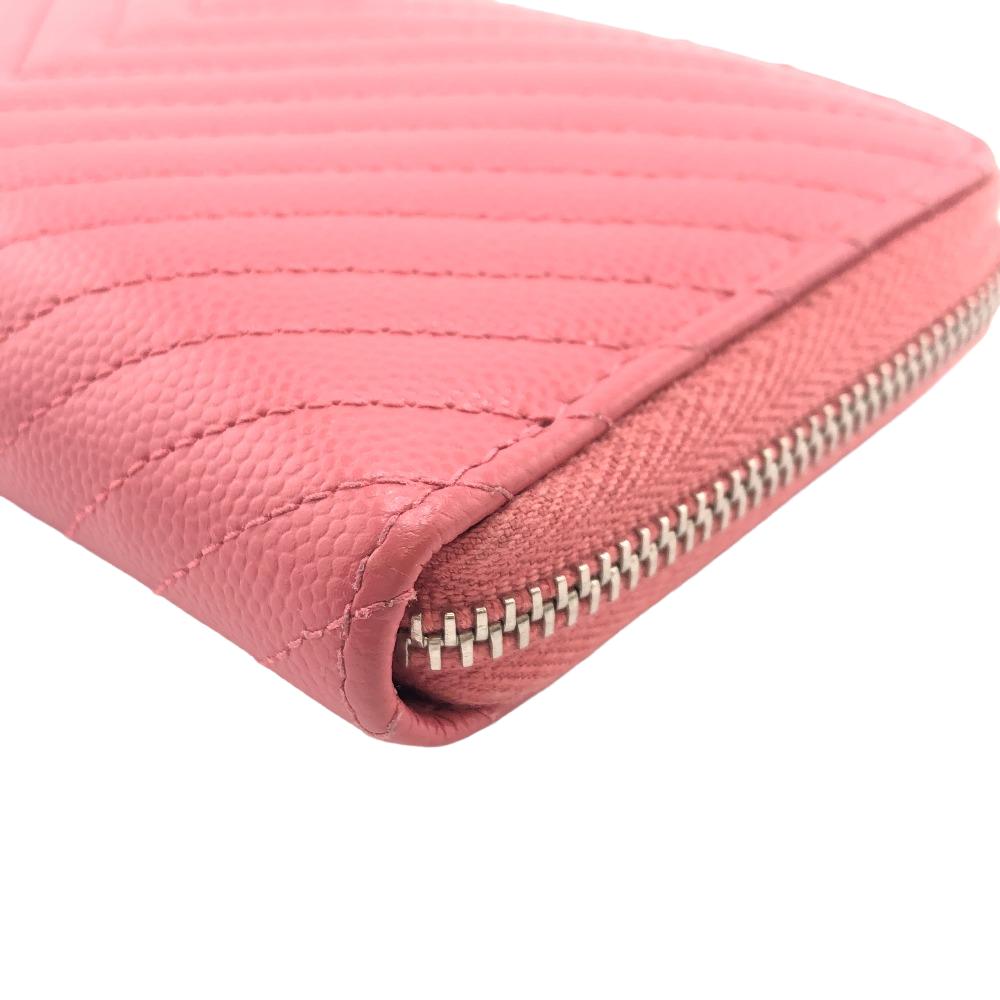 CHANEL Coin case leather pink Caviar skin Vstitch