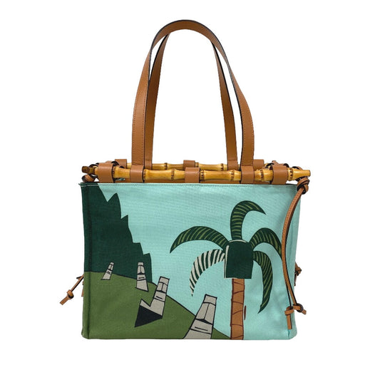 LOEWE Tote Bag Canvas, Leather Light blue Bamboo cushion Women Used Authentic
