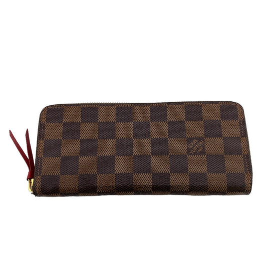 LOUIS VUITTON Long Wallet Purse N60534 leather Brown Zip Around Damier Portefeuille Clemence Women Used Authentic