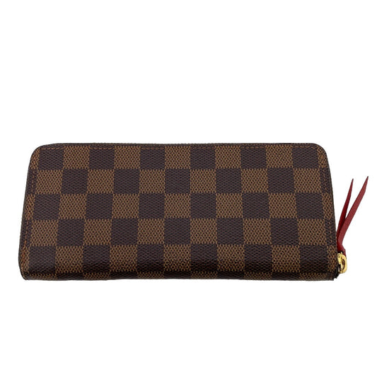 LOUIS VUITTON Long Wallet Purse N60534 leather Brown Zip Around Damier Portefeuille Clemence Women Used Authentic